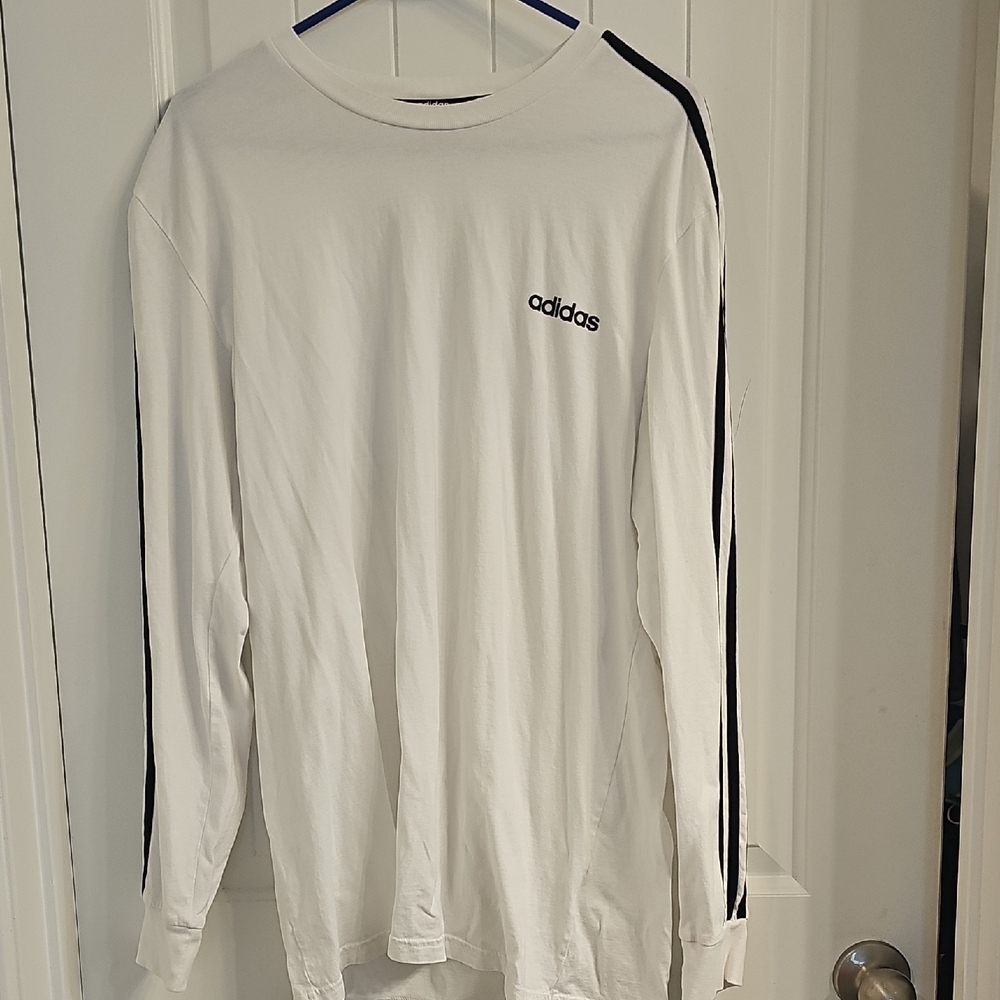 Adidas Men's White and Black Long Sleeve Tee